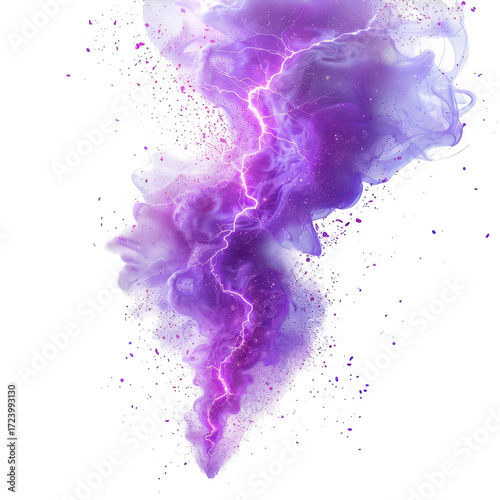Abstract purple smoke and lightning effect isolated on transparent background