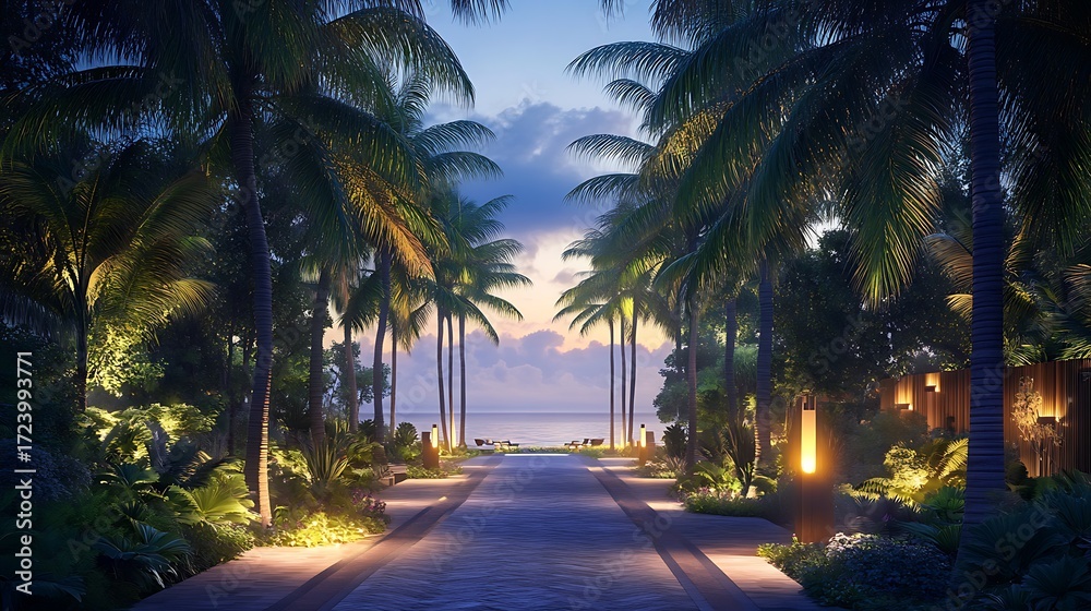 Naklejka premium palm trees at dusk