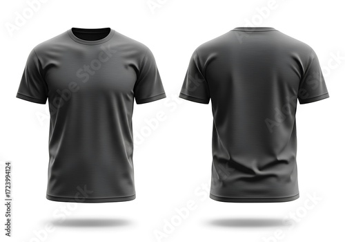 Black tshirt isolated on white background, front and back view mockup