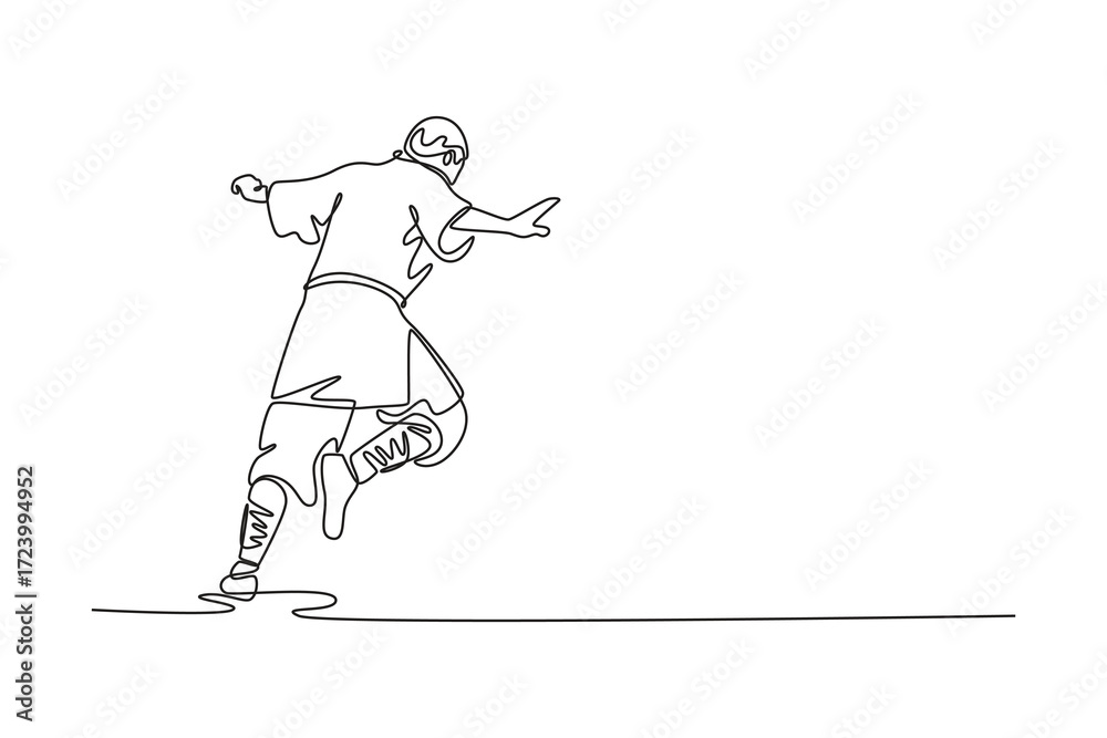 Fototapeta premium Single one line drawing male in powerful forward motion, showcasing fluid movement, speed, and disciplined posture of Shaolin Kung Fu routine. Continuous line draw design graphic vector illustration