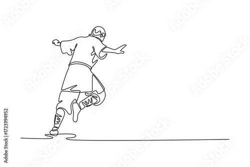 Single one line drawing male in powerful forward motion, showcasing fluid movement, speed, and disciplined posture of Shaolin Kung Fu routine. Continuous line draw design graphic vector illustration