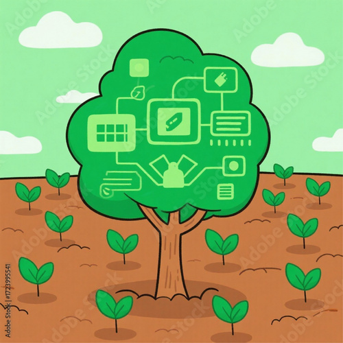 Tree plantation represented as a green digital revolution