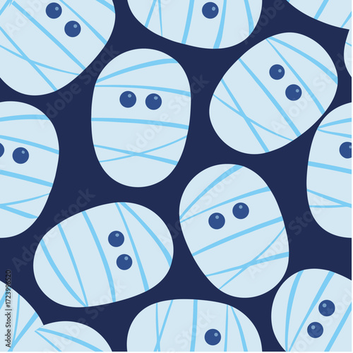 Charming mummy pattern on dark navy background for Halloween decoration concept