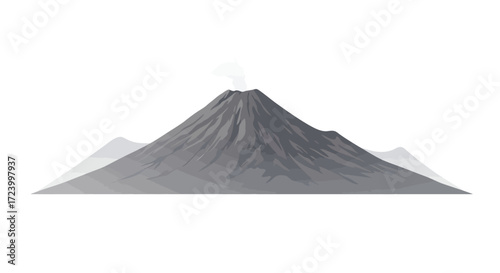 Stylized Volcano with Smoke Plume and Mountain Range.