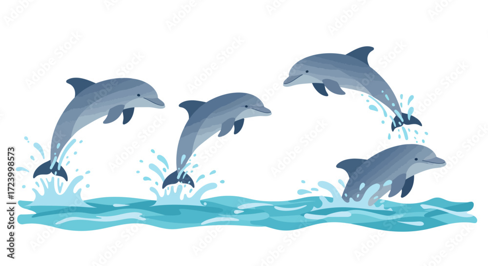 Fototapeta premium Playful Dolphins Leaping from the Ocean Waves.