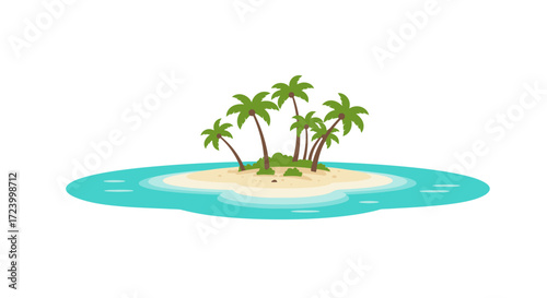Tropical Island with Palm Trees and Turquoise Water Illustration.