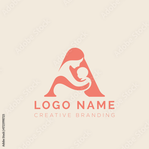 Letter M mother and child care logo