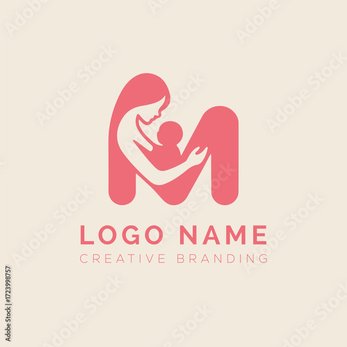Letter M mother and child care logo