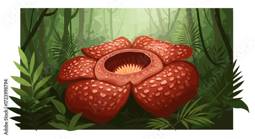 Rafflesia Flower in a Lush Rainforest Setting.