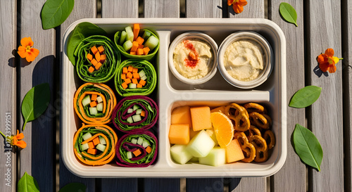 Colorful And Creative Plant-Based Vegan Bento Box Presentation, Healthy Eating Concept