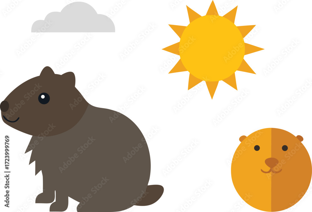 Fototapeta premium Groundhog day illustration vector bundle featuring sun shadow and cloud for festive design vector