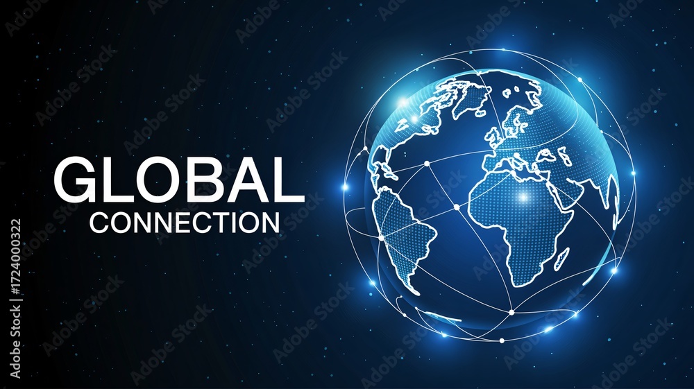 Fototapeta premium Stunning global connection network illuminates the dark night sky
