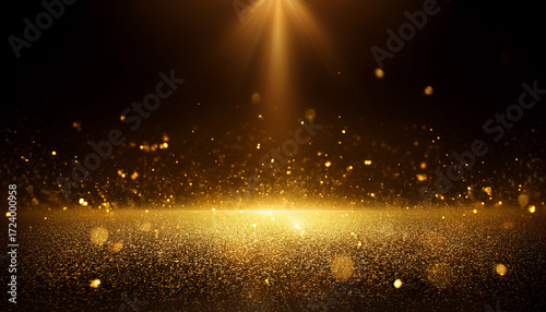 Banner Gold Particles With Shining Golden Floor Ground Particle Stars Dust And Flare Abstract Background