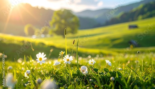 Fototapeta Naklejka Na Ścianę i Meble -  Lush meadow at sunrise