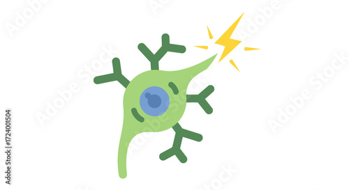 Neuron with electrical impulse representing brain activity and neural connections.