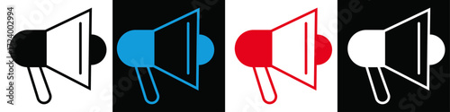 Loud speaker icon set with red, blue, black and white color | Editable modern icon of sound system, audio speaker, amplifier for web, mobile app, development