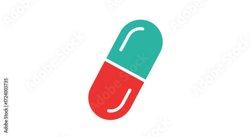 Red and Teal Capsule Pill Icon on White Background.