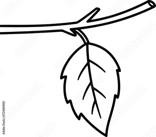 Vector Simple leaf hanging from a tree branch silhouette design