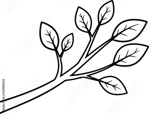 Vector Simple tree branch with leaves botanical plant silhouette design