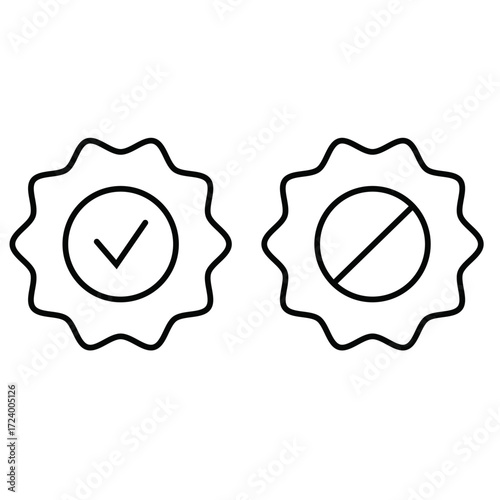 Complete and stop icons with black color | Modern icon of pass, graduate, fail, ignore, complete for web, presentation, report, apps
