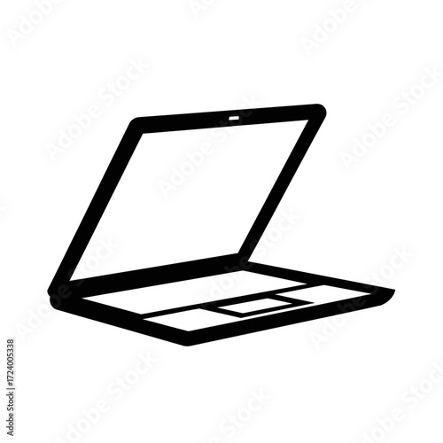 A simple black and white illustration of a laptop computer.