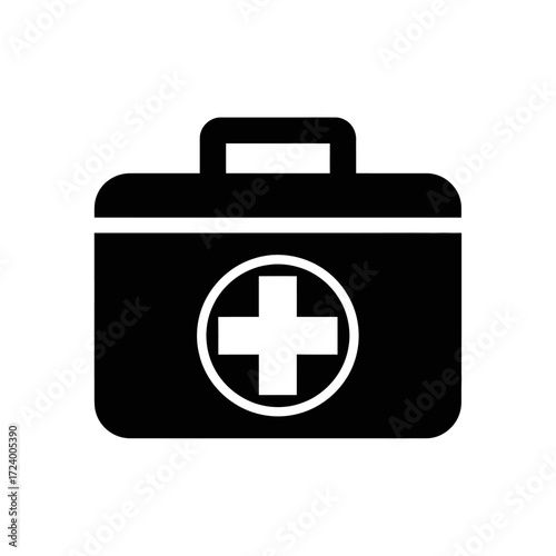 Black and white icon of a first-aid kit.