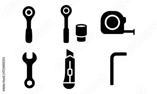 Essential hand tool set icons for diy projects and home repair design