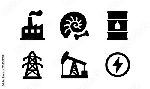 Energy industry icons set for renewable and fossil fuel themes in design projects