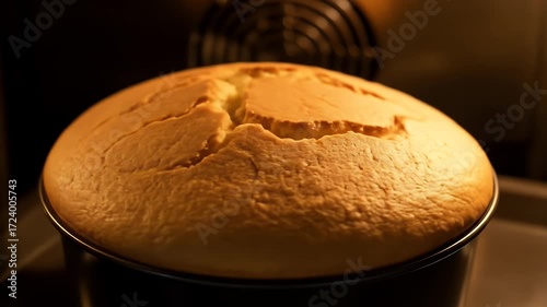 Baking Cake in Oven Close Up Golden Brown