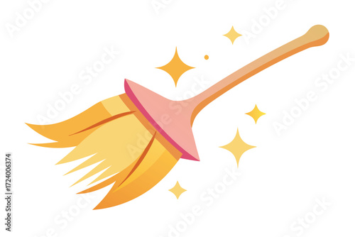 Cute broom with sparkling stars indicates cleanliness and a fresh, inviting home ambience