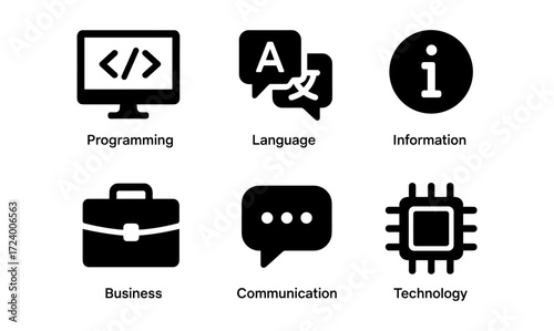 Simple technology icons set for programming, communication, and business design projects