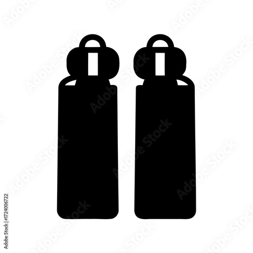 Two identical black water bottles sit side by side on white background