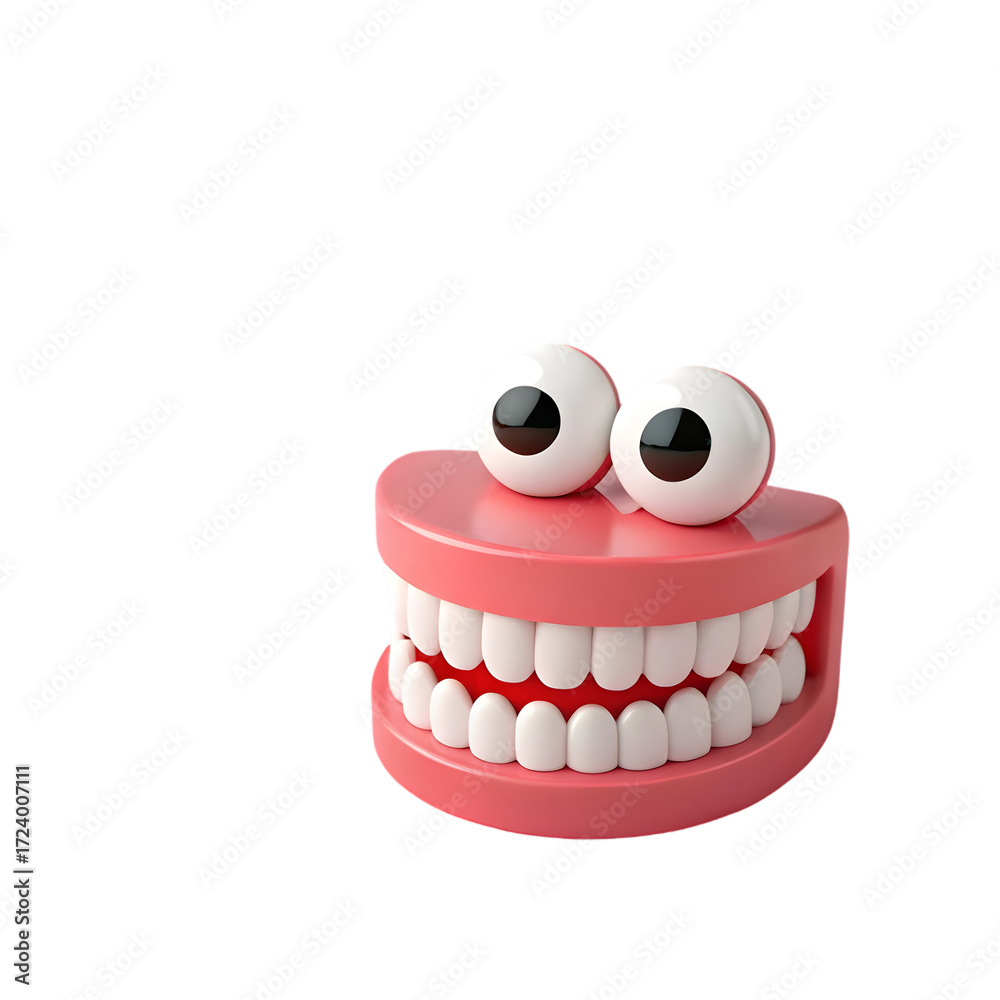 Obraz premium Playful 3D cartoon dentures with big googly eyes isolated on transparent background