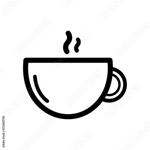 A simple line drawing of a steaming cup of coffee.