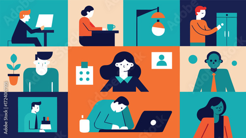a-collage-of-office-scenes--top--a-woman-works-at- (1).eps