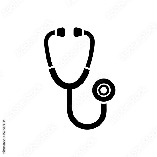 Black and white illustration of a stethoscope.