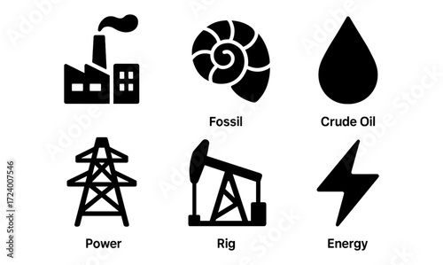 Industrial energy icons collection for design projects and educational materials