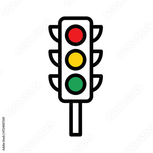 A classic traffic signal with red, yellow, and green lights.