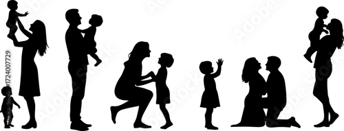 Family with Children Silhouette Collection Vector Bundle