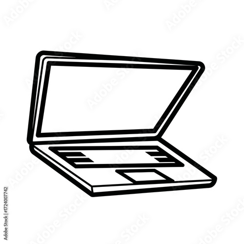 A simple line drawing of an open laptop computer.