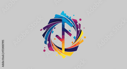 Stylized Algiz rune surrounded by a vibrant swirl of colors.