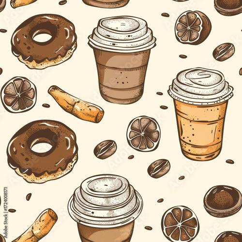 Seamless Coffee Pattern. Modern Coffee Beans and Cup Seamless Design. Minimalist Coffee Pattern for Packaging and Branding