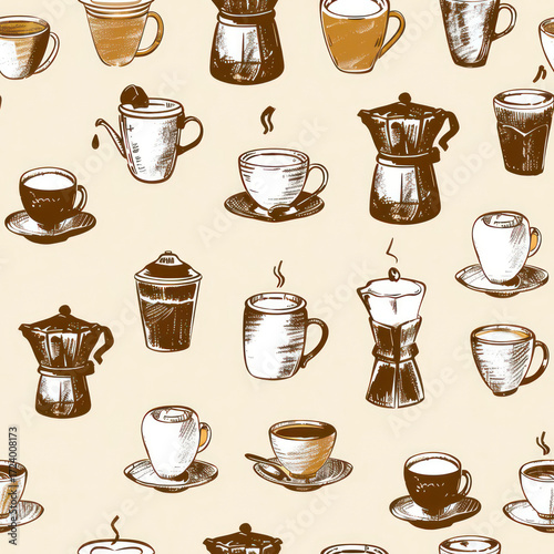 Seamless Coffee Pattern. Modern Coffee Beans and Cup Seamless Design. Minimalist Coffee Pattern for Packaging and Branding