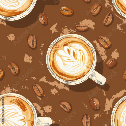 Seamless Coffee Pattern. Modern Coffee Beans and Cup Seamless Design. Minimalist Coffee Pattern for Packaging and Branding