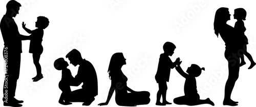 Family with Children Silhouette Collection Vector Bundle
