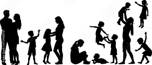 Family with Children Silhouette Collection Vector Bundle