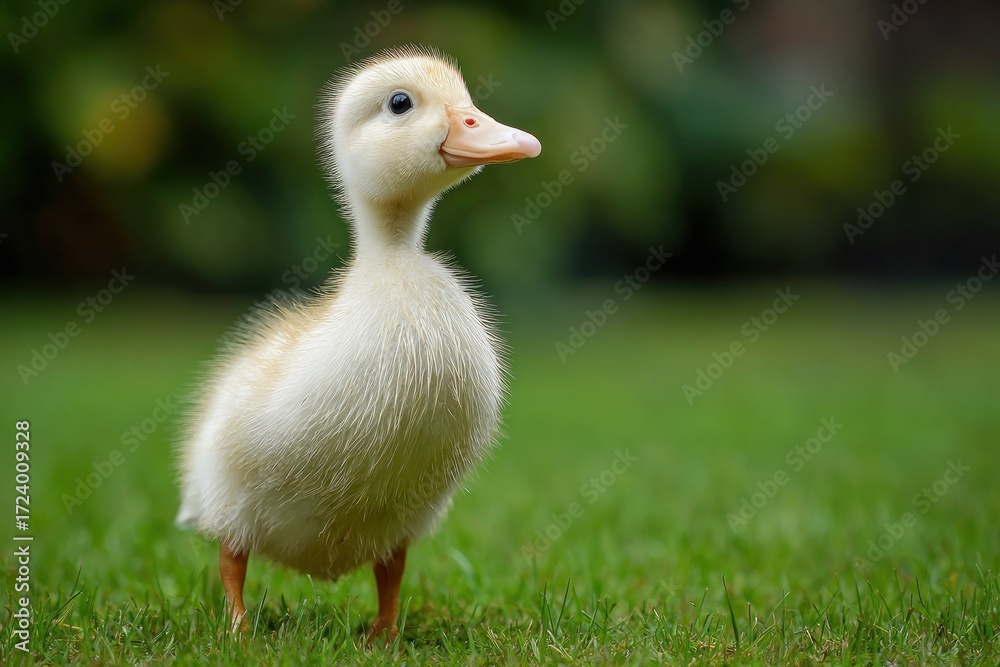 Obraz premium Cute duckling on green grass