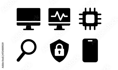 Simplified technology icons for digital design and interface development