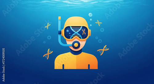 Stylized Scuba Diver Icon with Goggles and Snorkel Underwater.