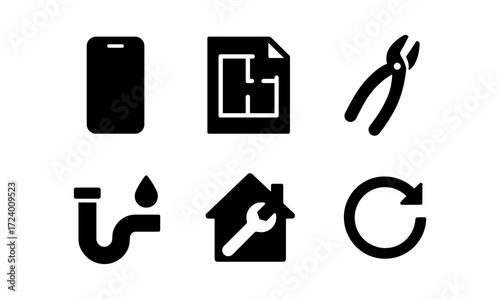 Home improvement and repair tool icons set for design projects